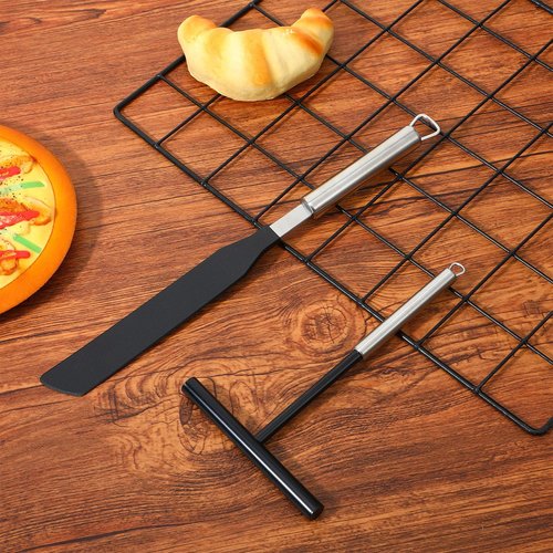 XLIUAX 2PCS Crepe Spreader and Spatula Set, 8 inch Black T-Shaped Batter Spreaders, 13.4 Inch Crepe Spatula Turner, Nylon Batter Spreader With Stainless Steel Handle for Evenly Spreading Batters