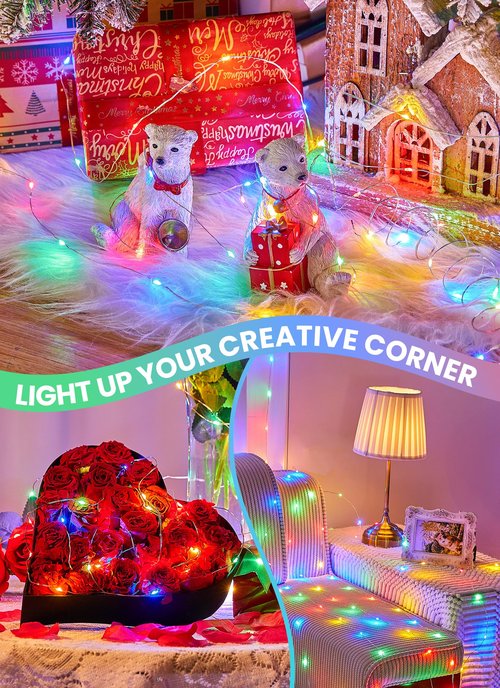 Minetom Fairy Lights with Remote, 66 Feet 200 Led Firefly String Lights Plug in for Bedroom Home Wall Ceiling Christmas Tree Wreath Craft Wedding Party Indoor Outdoor Decoration, Multicolor