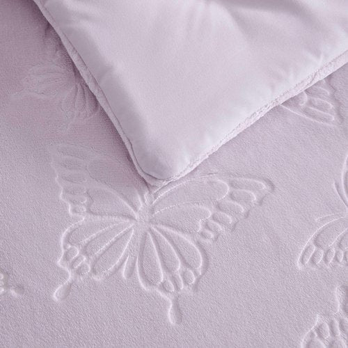 Betsey Johnson - Queen Comforter Set, Lightweight & Soft Plush Bedding with for Year Round Comfort, 3 Piece Bed Set with Matching Pillowcases (Butterfly Embossed Purple)