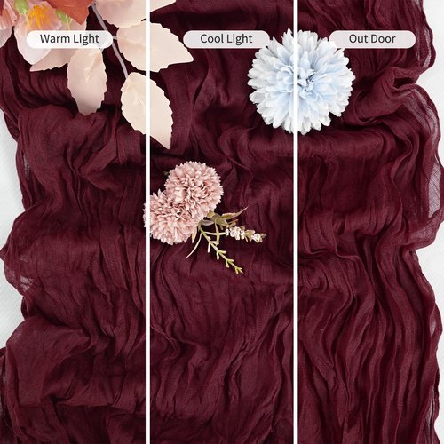 16 Pack Burgundy Table Runners 10FT Cheesecloth Table Runner Boho Gauze Table Runner Long Rustic Sheer Fabric Table Runners for Wedding Party Bridal Shower Farmhouse & Home Decor