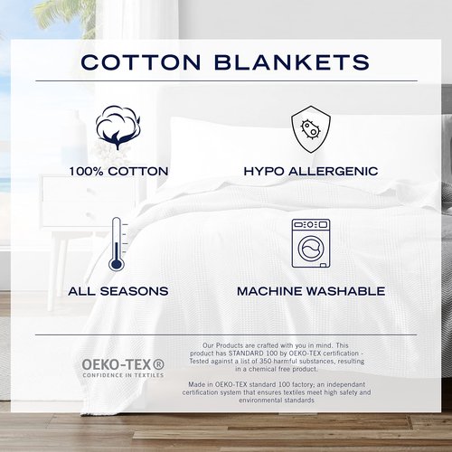 Nautica - Queen Blanket, Ring Spun Cotton Bedding, Medium-Weight for All Seasons, Oeko-Tex Certified (Chevron Navy)