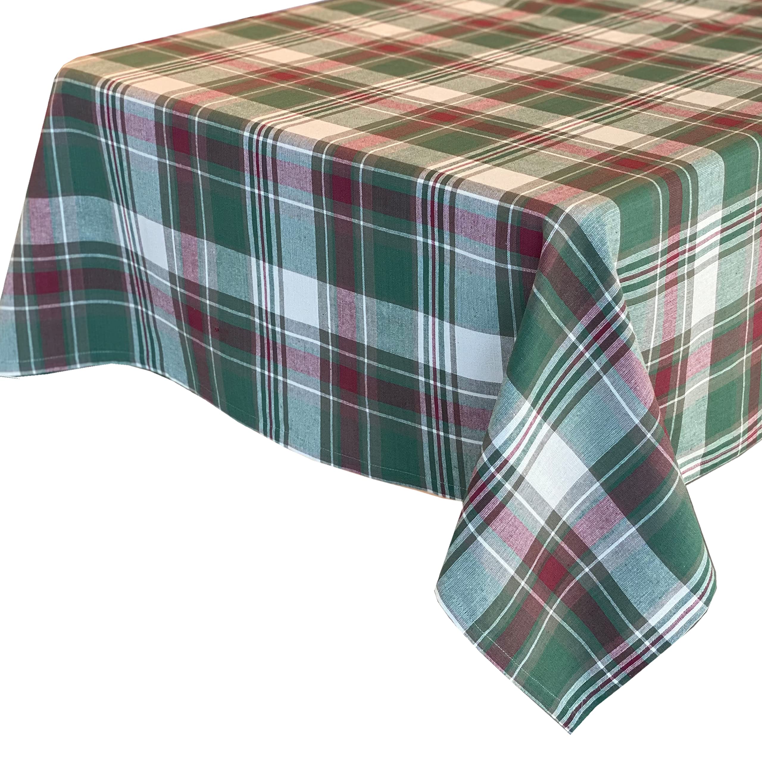 Trends Collection Christmas Cottage Plaid Cotton Weave Holiday Tablecloth, 60" x 102" Oblong/Rectangle