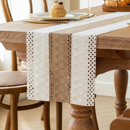 FEXIA Boho Table Runner for Home Decor with Out Tassels 72 Inches Long Farmhouse Rustic Table Runner Macrame Burlap Table Decoration for Living Room Bridal Shower(12x72 Inches)