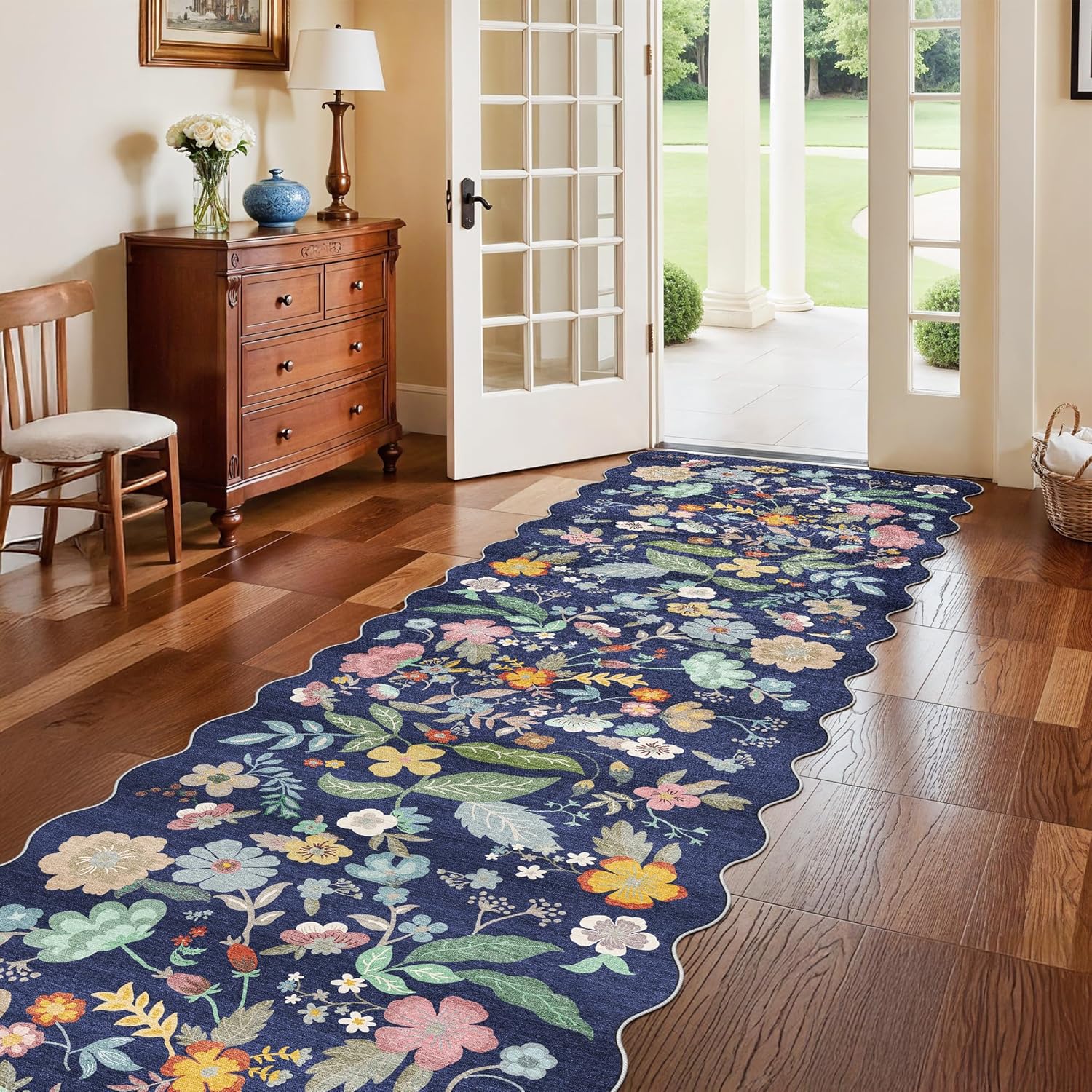 Skiennix 3x10 Long Hallway Runner Rug - Washable Floral Low-Pile Carpet for Entryway & Living Room | Purple