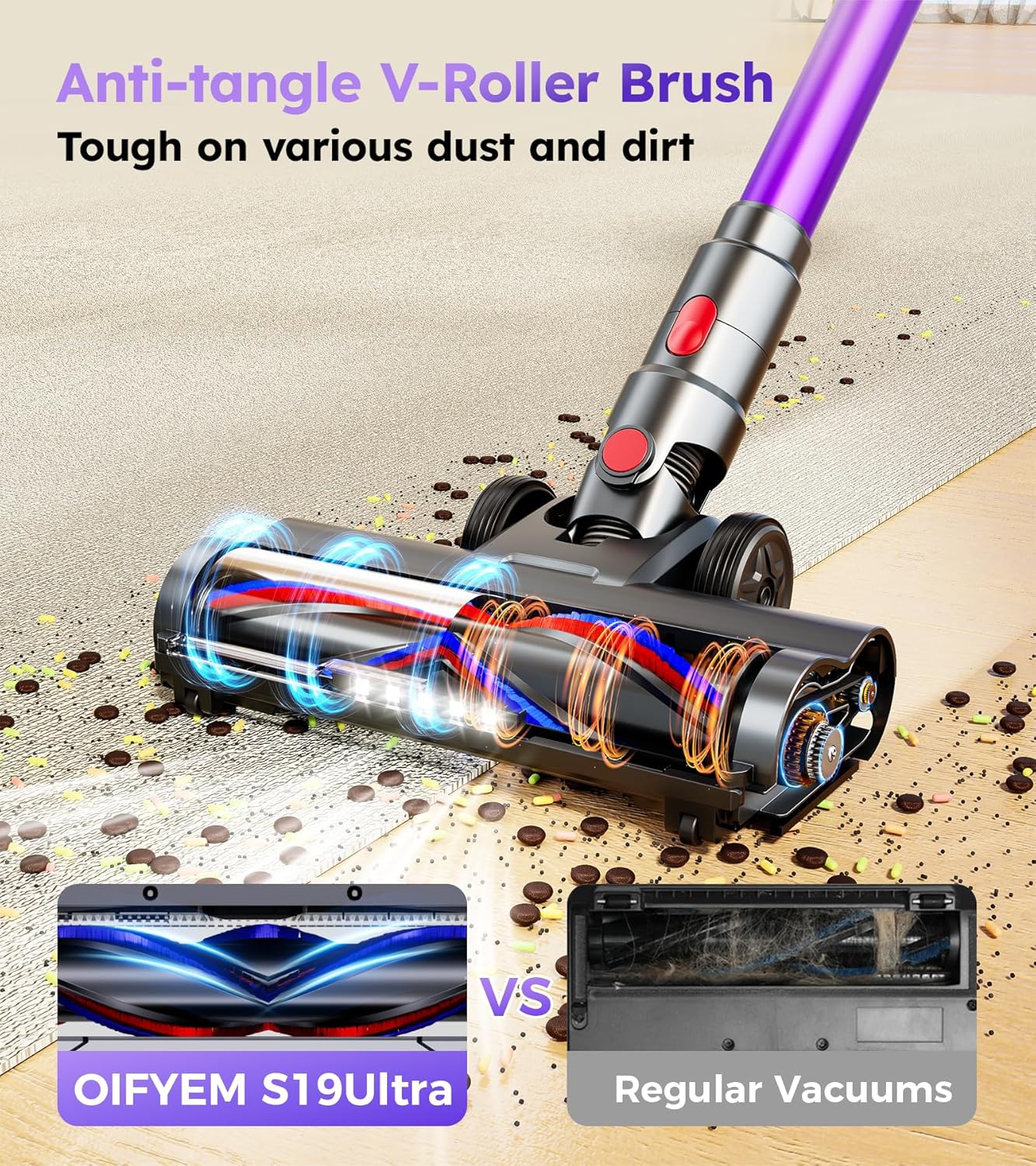 Skiennix Cordless Vacuum Cleaner - Powerful 550W, 45KPA Suction | 60-Minute Runtime, LED Display, 8-in-1 Design for Pet Hair & Hard Floors