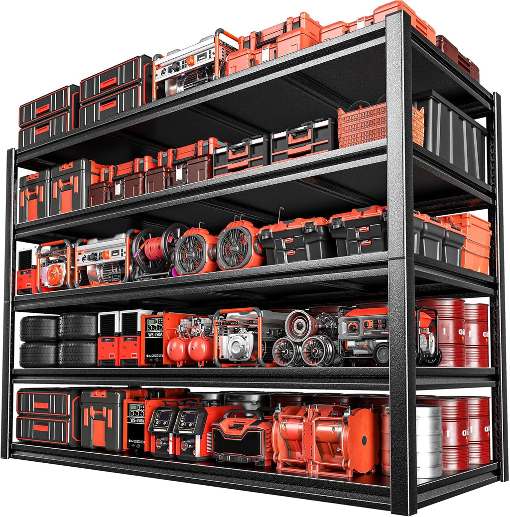 POKIPO Heavy-Duty Garage Shelving Unit - 5-Tier Adjustable Metal Rack | 72" H x 35" W x 15.7" D, 3000LBS Capacity