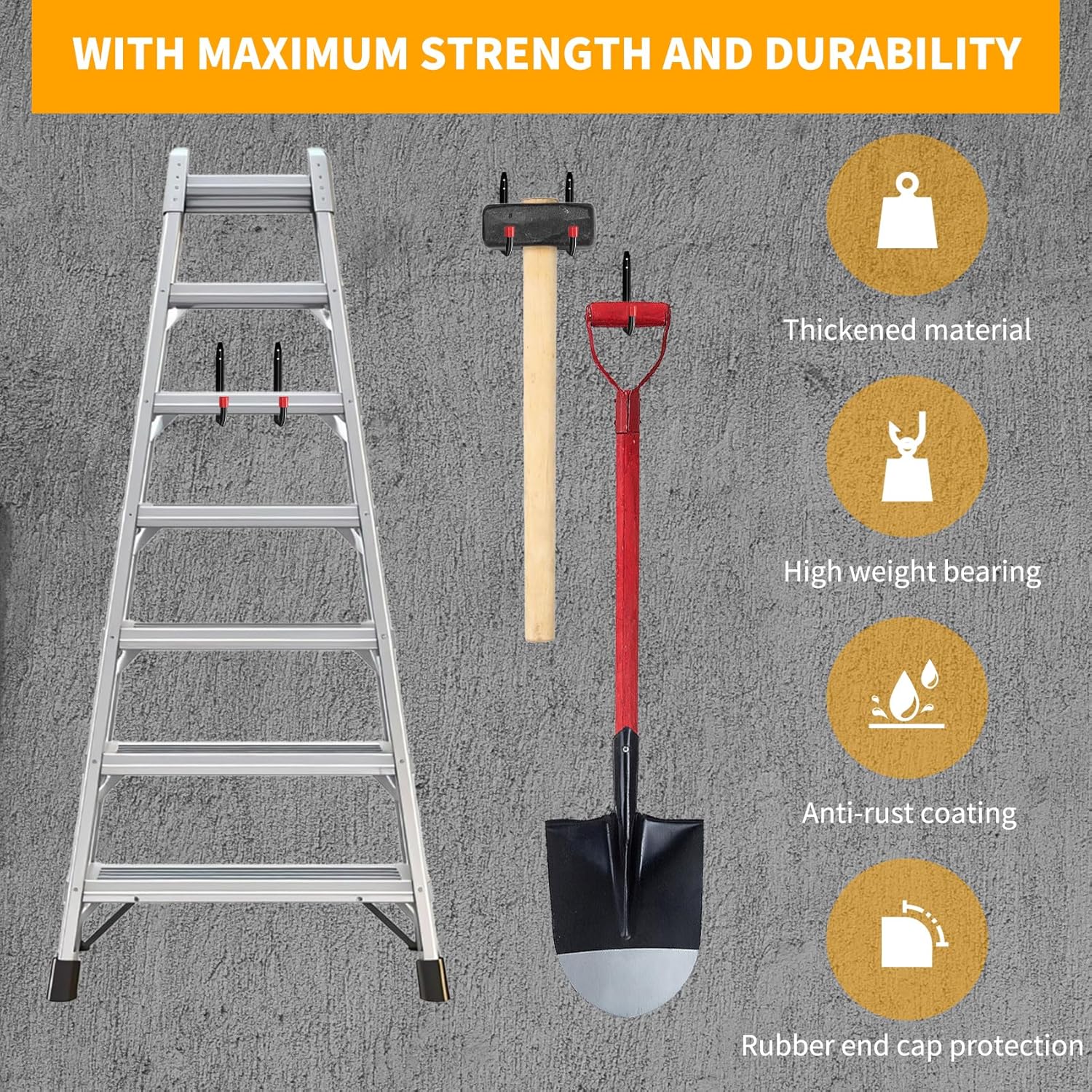 **Skiennix Heavy-Duty Garage Hooks - Utility Steel Wall Mount Organizer with EVA Foam Padding | 6 Pack**