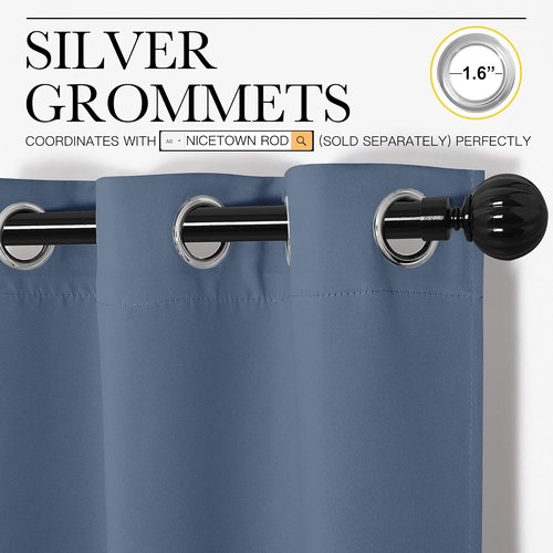 NICETOWN Blackout Curtains - Thermal Insulated & Noise Reducing | 90 Inches Long, Stone Blue, 42 Inches Wide, 1 Pair