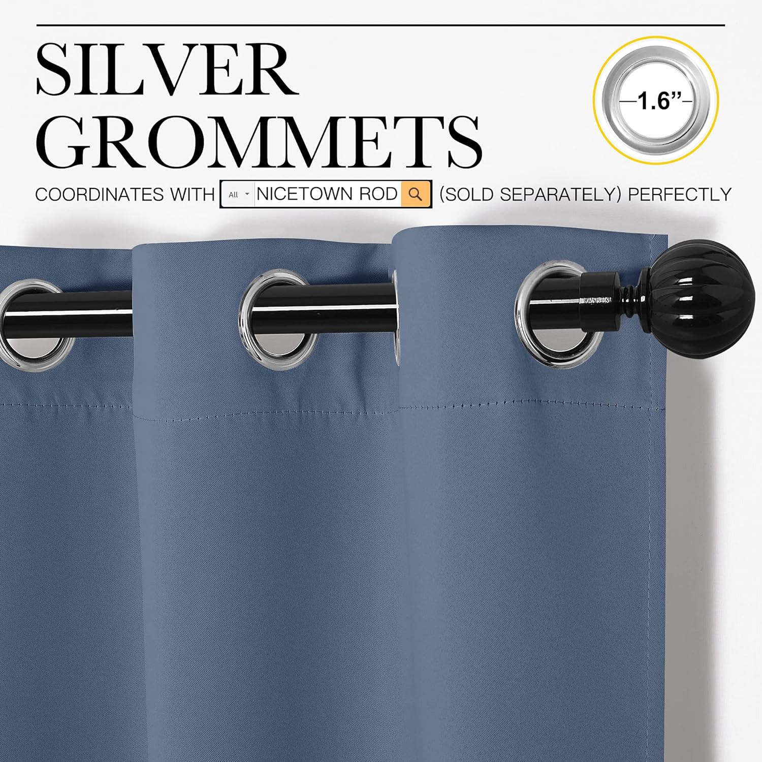 NICETOWN Room Darkening Curtain Panels - Thermal Insulated Blackout Draperies | Stone Blue, 78" Length (2 Pieces)
