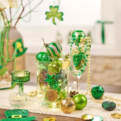 Valery Madelyn 28ct St. Patrick's Tree Decorations Ornaments Set, Green and Gold Shatterproof St. Patrick's Ball Ornaments Hanging Decor for Valentines Day, Mardi Gras, St Patricks Day