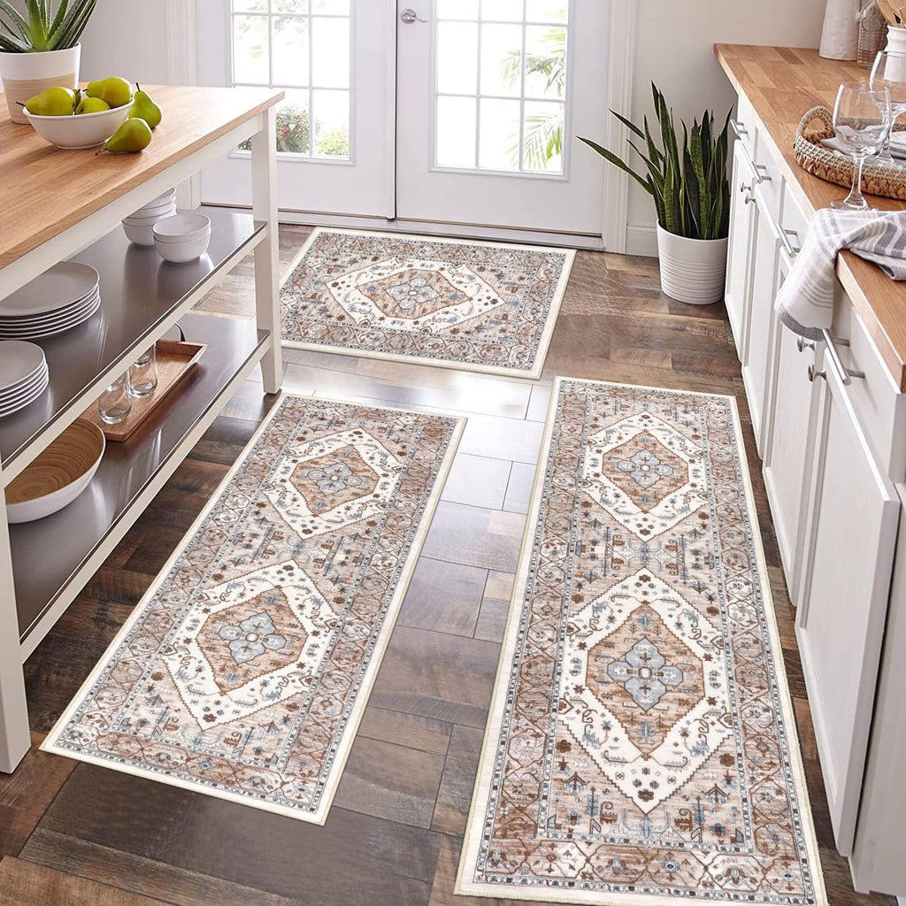 Pauwer Farmhouse Kitchen Rugs Sets of 3, Kitchen Runner Rugs Non Slip Washable, Boho Kitchen Mats for Floor, Indoor Door Mat Entrance, Laundry Room Rug, Thick Kitchen Floor Mat Carpet