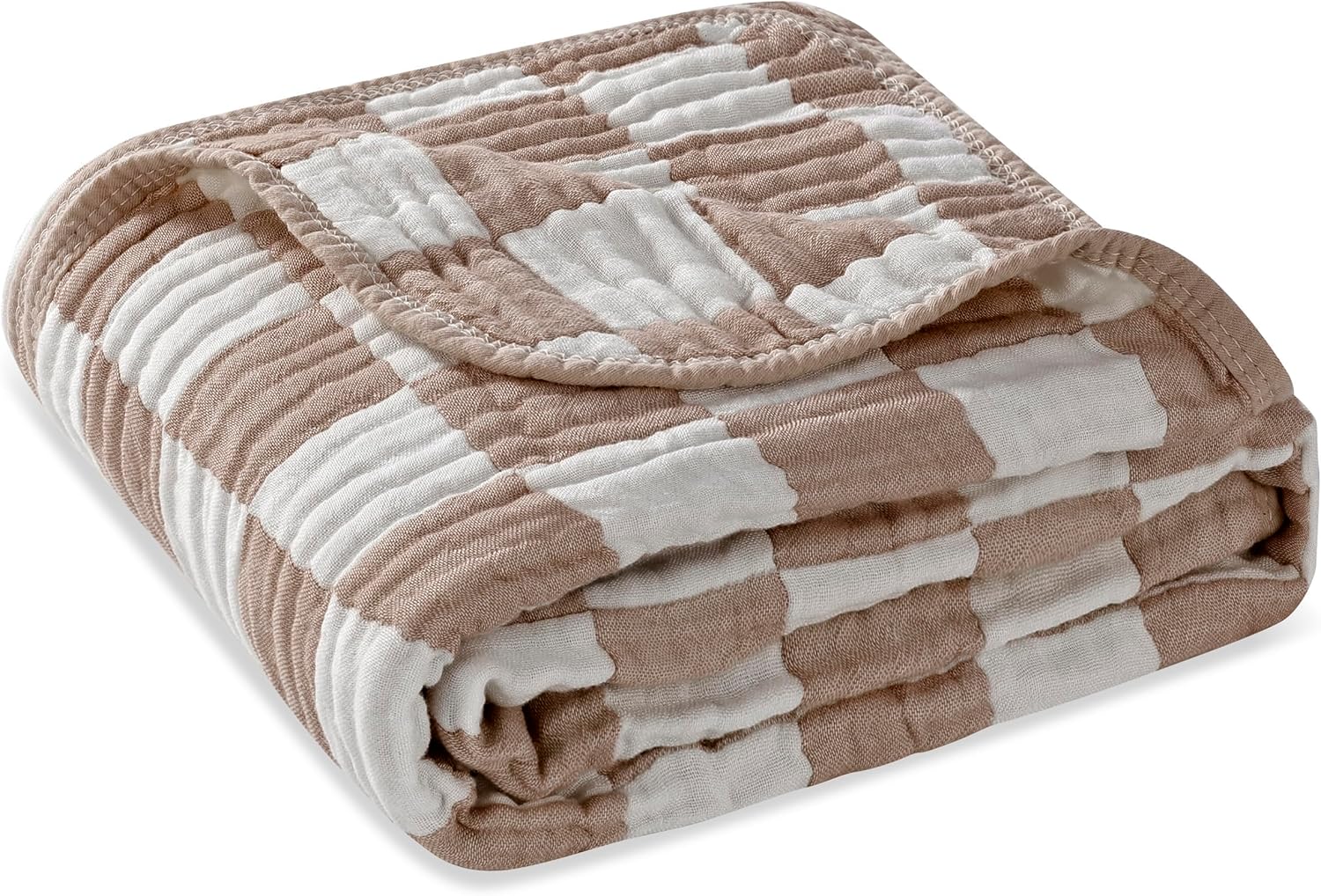 Skiennix Ultra Soft Muslin Baby Blanket - Versatile Swaddle & Bed Blanket for All Ages | Coffee Checkered Design