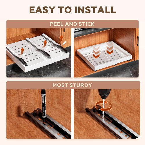 Bifixia 2Pack Expandable Pull Out Cabinet Organizer 21" Deep - Sliding Drawer Organizer Roll Out Shelves Adhesive - Adjustable Width 15.2"-26.2" W (White)
