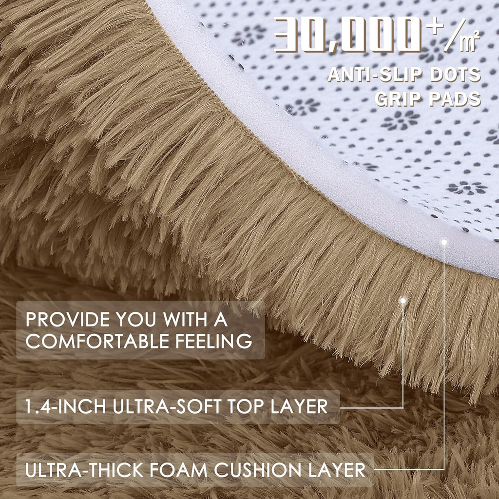 OLANLY Large Area Rug - Soft Fluffy Shaggy Carpet for Living Room & Bedroom | 5x7 Taupe Design