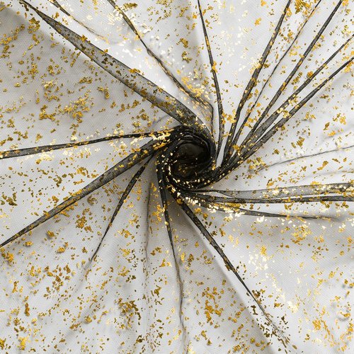 Artoid Mode Black Gold Gauze Table Runner 120 Inch 10FT, Glitter Metallic Foil Sheer Dining Wedding Anniversary Holiday Birthday Table Decor for Home Party