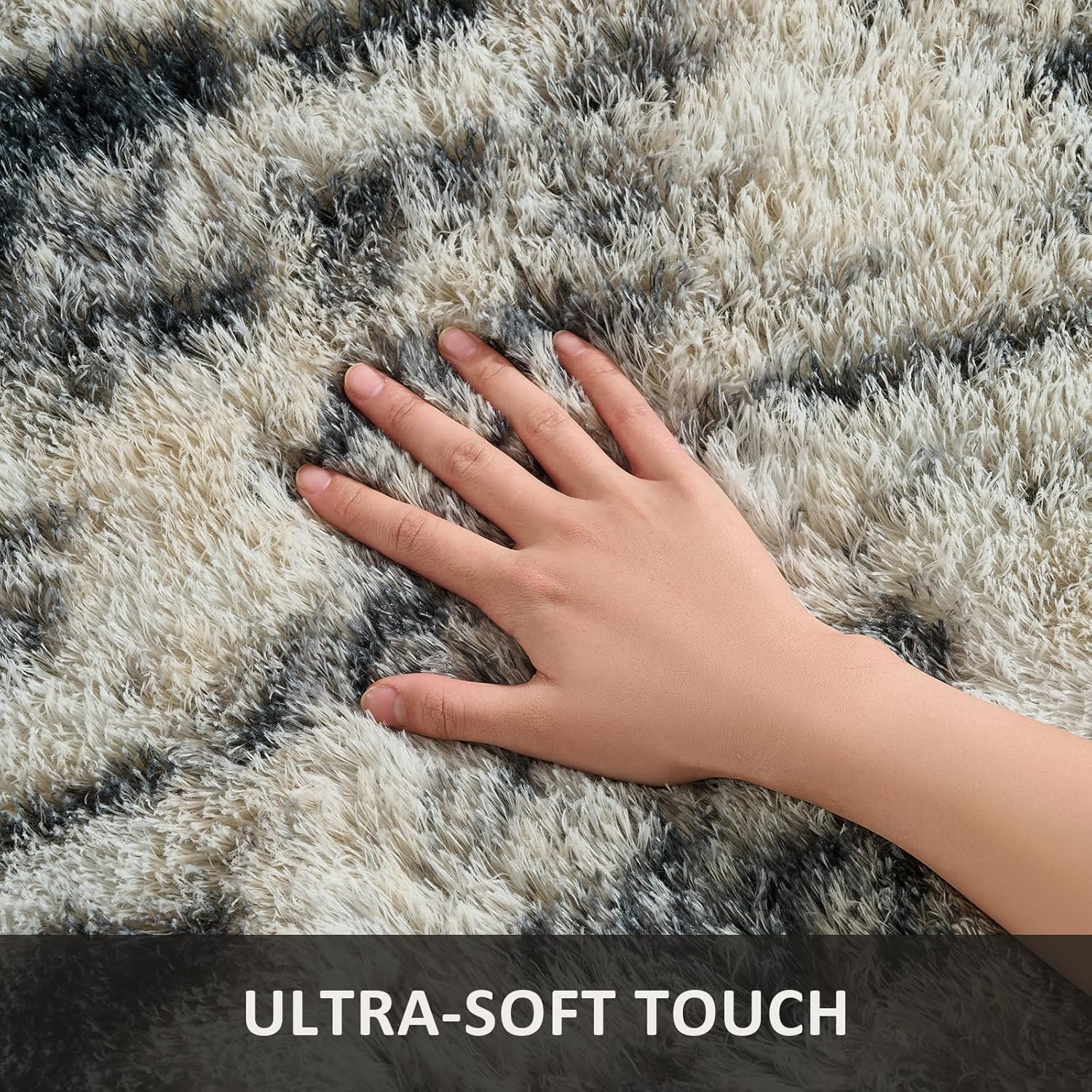 Ophanie Area Rugs - Fluffy Black, Gold & Grey Shag Carpet for Living Room | 6x9 Soft Plush Design