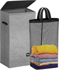 WTREE Laundry Hamper - Large 100L Collapsible Clothes Basket with Lid & Removable Liner - Grey