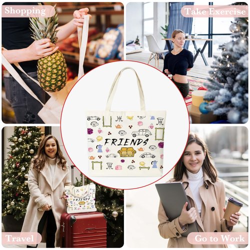 seclate Friends Canvas Tote Bag, TV Show Gifts Tote Bags for Women, Friendship Gifts for Besties, Reusable Cloth Cotton Bags for Travel Shopping Beach - O01