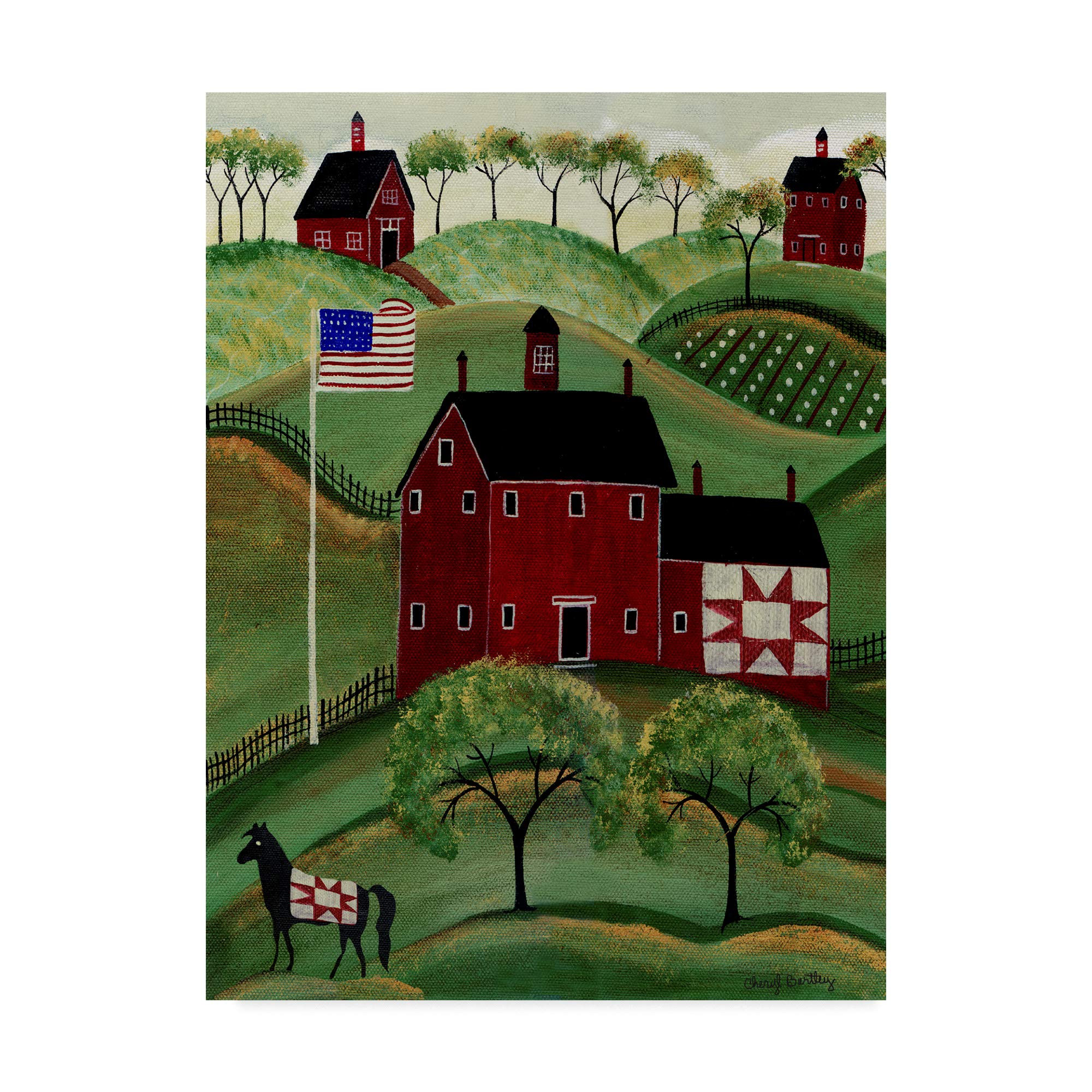 Trademark Fine Art American Red Quilt House by Cheryl Bartley, 14x19-Inch
