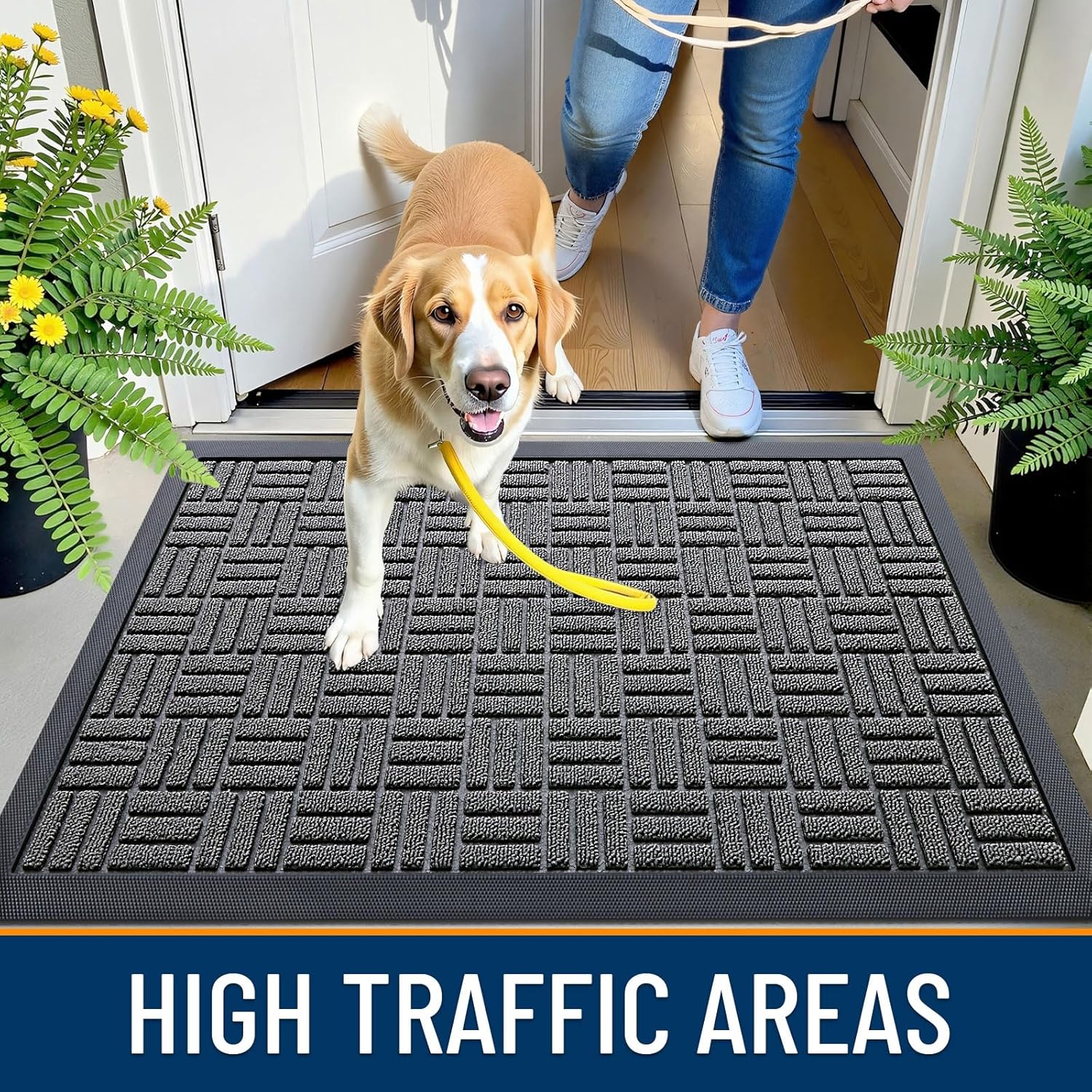 OLANLY Heavy-Duty Front Door Mat - Absorbent Natural Rubber, Non-Slip, 29.5x17 Inches | Grey
