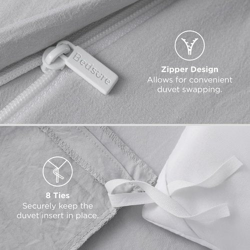 Bedsure Duvet Cover Set - Light Grey Full Size Bedding, Extra Soft Cotton-Like Polyester, 3 Pieces with Zipper Closure & 2 Pillow Shams, 80x90 Inches