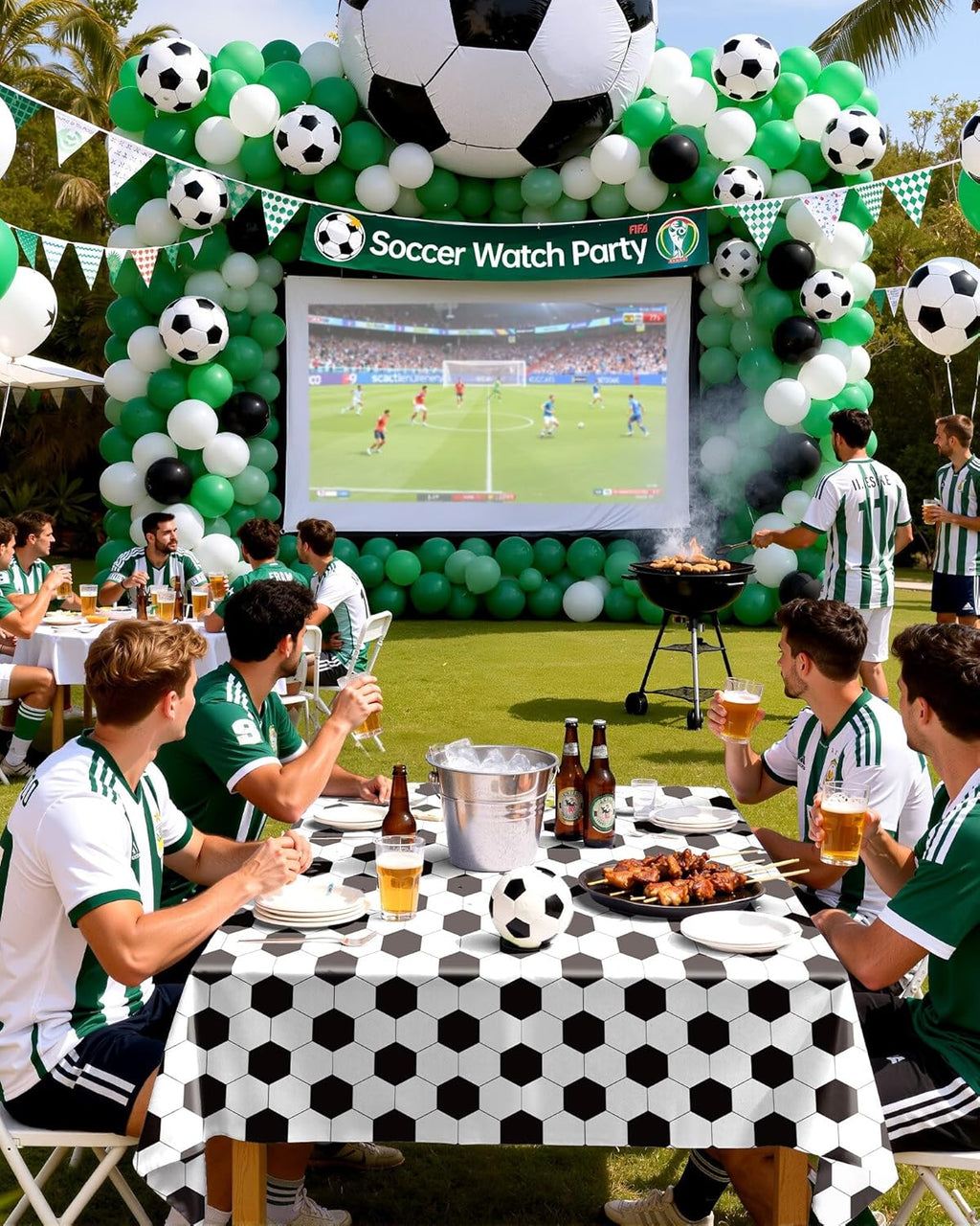 Pureegg Soccer Tablecloths - Disposable 10 Pack for Soccer Birthday Parties | 54 x 108 Inch, Green & White