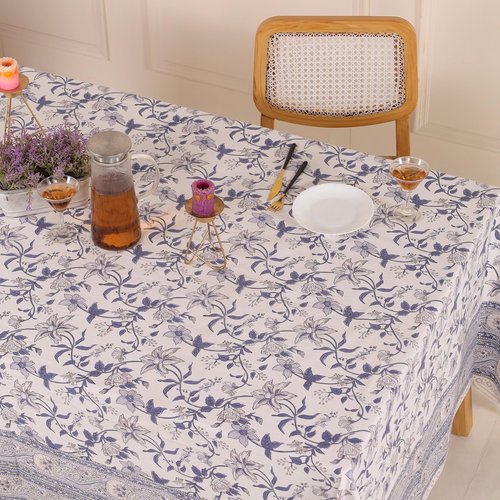 COTSILER 100% Cotton Handblock Tablecloth Round Washable Table Cover Decorative Tablecloths Best for Events,Home,Party,Celebration (White-D15, 90" Round)