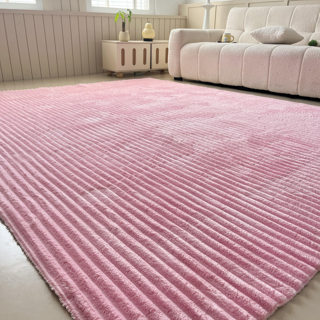 Light Pink Faux Fur Striped Plush Area Rug for Bedroom Living Room Sofa,8'x10' Fluffy Shaggy Rectangular Square Rug for Kids Teen Girls Room,Furry Carpet Rug for Nursery Baby Room
