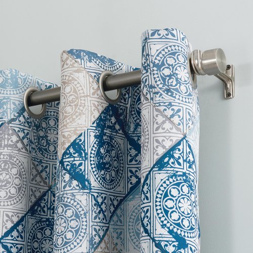 Sun Zero Reardon Global Medallion Print Energy Efficient Grommet Curtain Panel, 54" x 84", Indigo