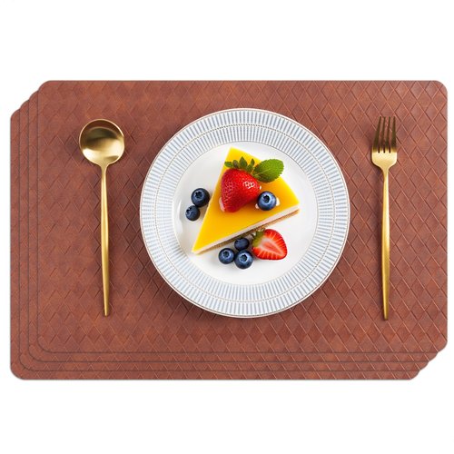 POLYTE Indoor/Outdoor Washable Geometric Vinyl Faux Leather Table Dining Placemats, Set of 4