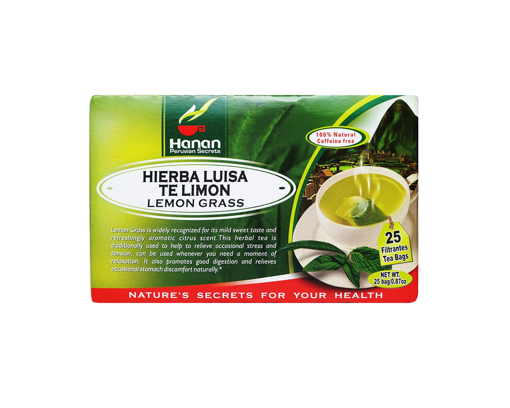 Hanan Peruvian Secrets Hierba Luisa Te Limon | 100% Natural Lemon Grass | 25 Tea Bags | Naturally Aids in Relieving Occasional Stress, Tension | Promotes Healthy Sleep and Digestion