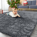 OLANLY Area Rugs - Soft Fluffy Shaggy Carpet for Living Room & Bedroom | Machine Washable, Grey