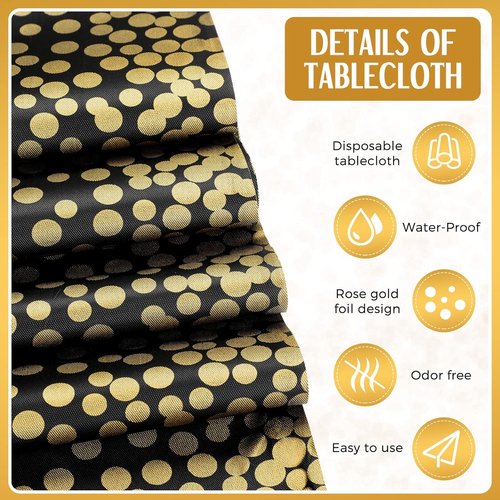 Breling Black and Gold Disposable Tablecloths Set - 24 Packs with Satin Runners | 54 x 108 Inch Tablecloths, 12 x 108 Inch Runners for Weddings, Graduations, and Parties