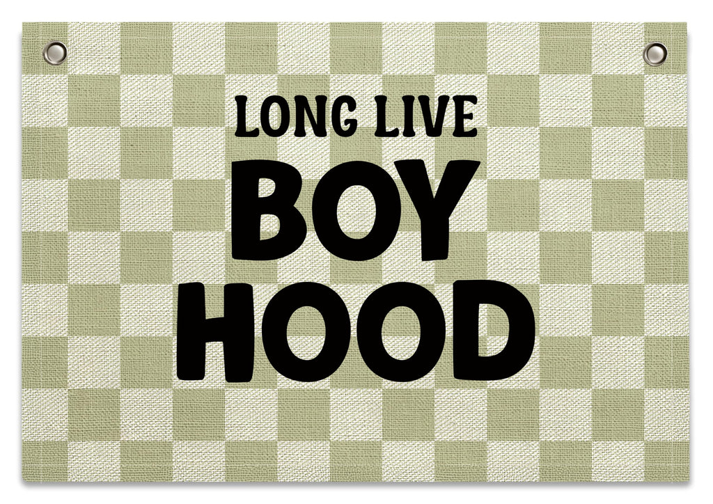 Long Live Boyhood Banner – Boy Room Decor Linen Banner Hanging Flag Retro Pink for Nursery Playroom Wall Art Decor for Kids Bedroom Dorm Toddler Decorations (Green Plaid2)