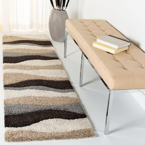 SAFAVIEH Florida Shag Collection Runner Rug - 2'3" x 8', Ivory & Grey, Abstract Design, Non-Shedding & Easy Care, 1.2-inch Thick Ideal for High Traffic Areas in Living Room, Bedroom (SG475-1180)
