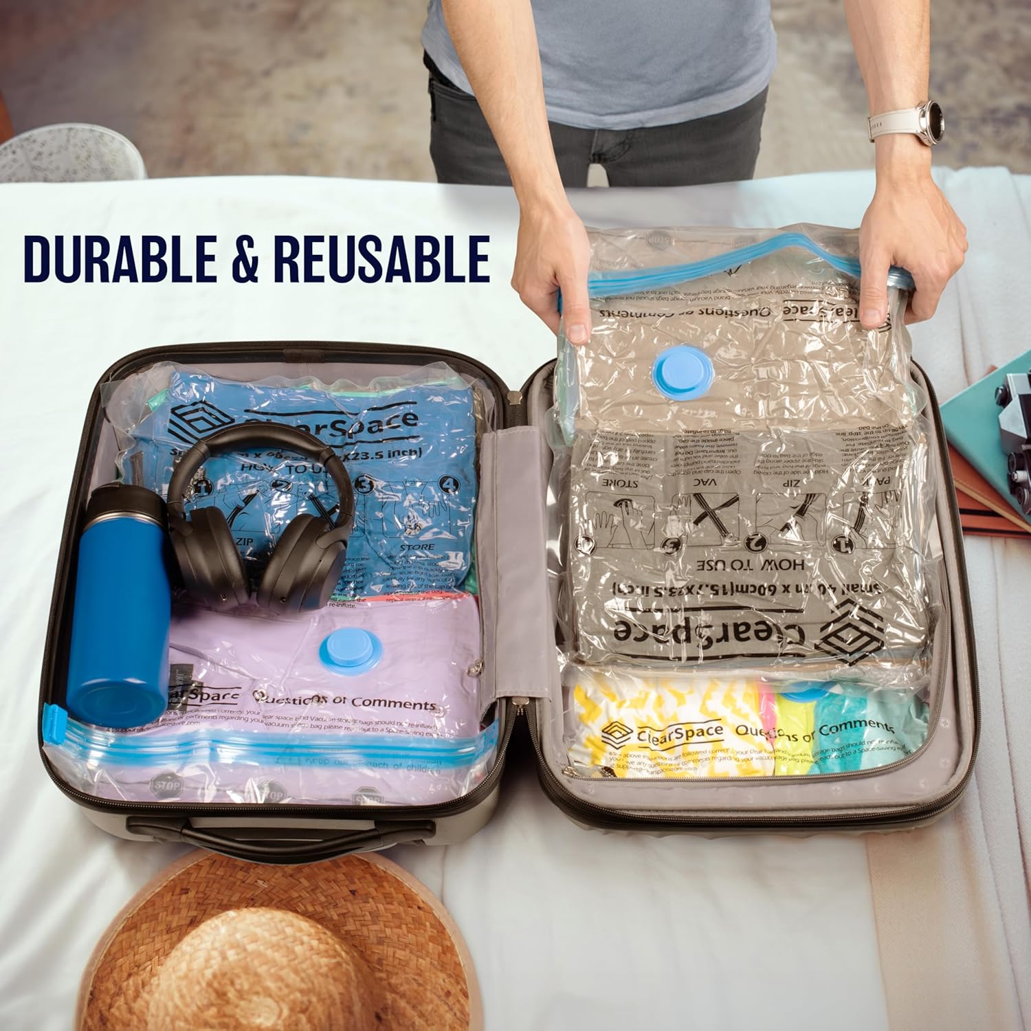Skiennix Vacuum Seal Bags - Jumbo Space Saver Storage for Clothes & Blankets | Hand Pump Included