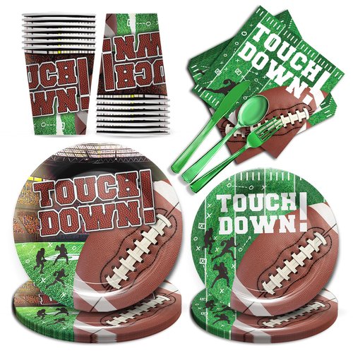 Piooluialy Football Party Decorations Tableware - Football Party Supplies Set, Include Dinner Plates, Cups, Napkins, Cutlery, for Touchdown Boys Football Party Supplies | 24 Guests