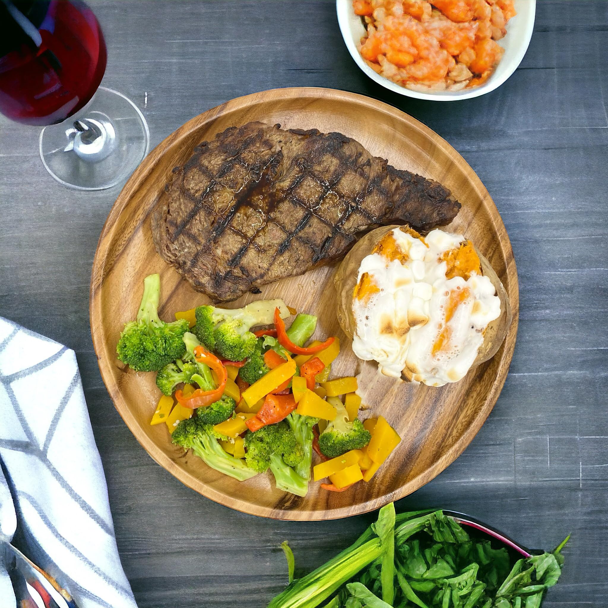 WRIGHTMART Set of 4 – 10 Inch Round Acacia Wood Dinner Plates – Solid Hardwood Wooden Plates for Steak, Pasta, Salad, BBQ, Charcuterie – Natural Wood Grain Dinnerware