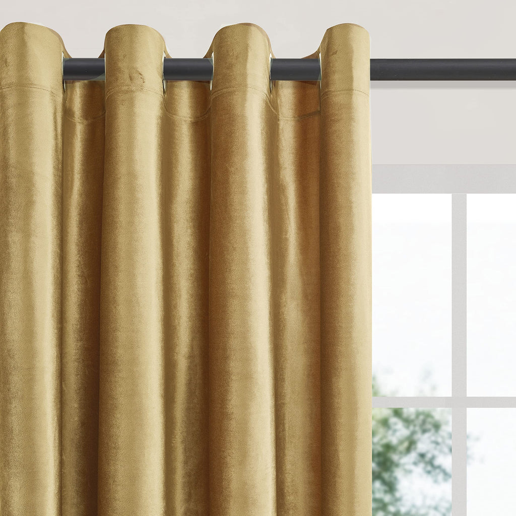 BULBUL Velvet Gold Curtains 120 inch Length- Living Room Blackout Thermal Window Drapes Darkening Decor Grommet Curtains for Bedroom Set of 2 Panels