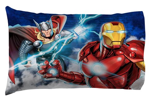 Jay Franco Kids Sheet Cartoon Set with Fitted, Flat Sheets & Pillow Cover - Ultra-Soft Bedding with Pillowcase for Room Decor, Blue - Avengers, 3 Piece Twin