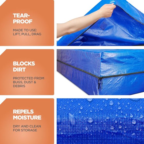 Mattress Bags For Moving - Queen Size Tear-Proof Storage Cover With 8 Handles & Dual Zippers