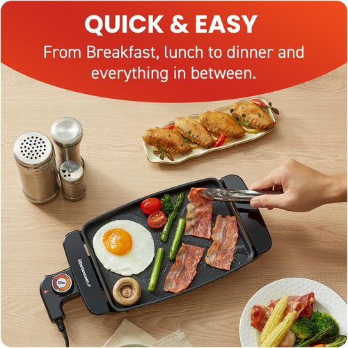 Elite Gourmet EGR8152 Electric 9.75" x 7" Personal Compact Griddle, Cool-touch Handles Non-Stick Surface, Removable/Adjustable Thermostat, Black