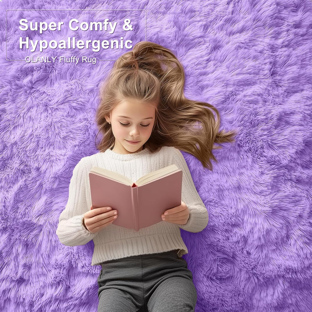 OLANLY Large Area Rug - Soft Fluffy Shaggy Carpet for Living Room & Bedroom | 5x8, Purple
