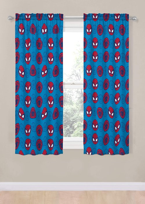 Jay Franco Kids Window Drapes - 4 Piece Curtain Set Includes 2 Tiebacks, Beautiful Bedding Room Décor and Easy Set Up, Blue - Super Hero Adventures, 63 Inch