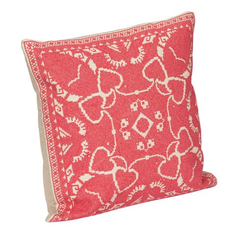 Creative Co-Op, Pink Cotton Pillow with Embroidered Design and Chambray Back, Natural