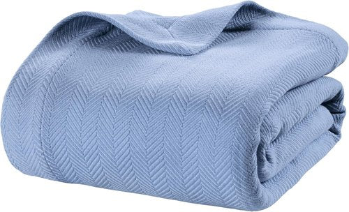 **LANE LINEN Twin Size Blanket - 100% Cotton Cozy Bed Blanket | Soft 350 GSM for All Seasons (68"x90") - Oeko-TEX Certified Light Blue**