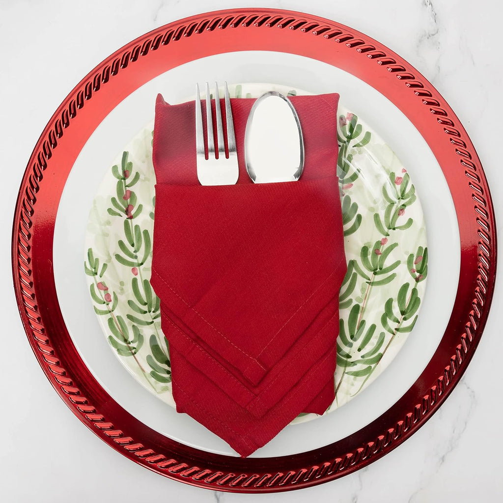 PERLLI Christmas Red Cloth Dinner Napkins - 12 Pack, 18x18 Inches, Soft Cotton Blend, Washable & Reusable