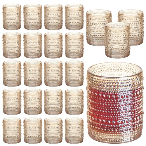 24 Pcs Golden Hobnail Beaded Drinking Glasses, 12 oz Vintage Glassware Set Romantic Water Glasses Tumbler, Water Cups, Clear Embossed Glassware Set for Beer, Juice, Cocktail, Soda, Beverages Amber