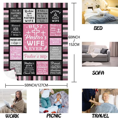 QOJUYO Pastor Wife Appreciation Gifts Blanket 60"x50", Pastor's Wife Christmas/Birthday/Appreciation Day Gifts