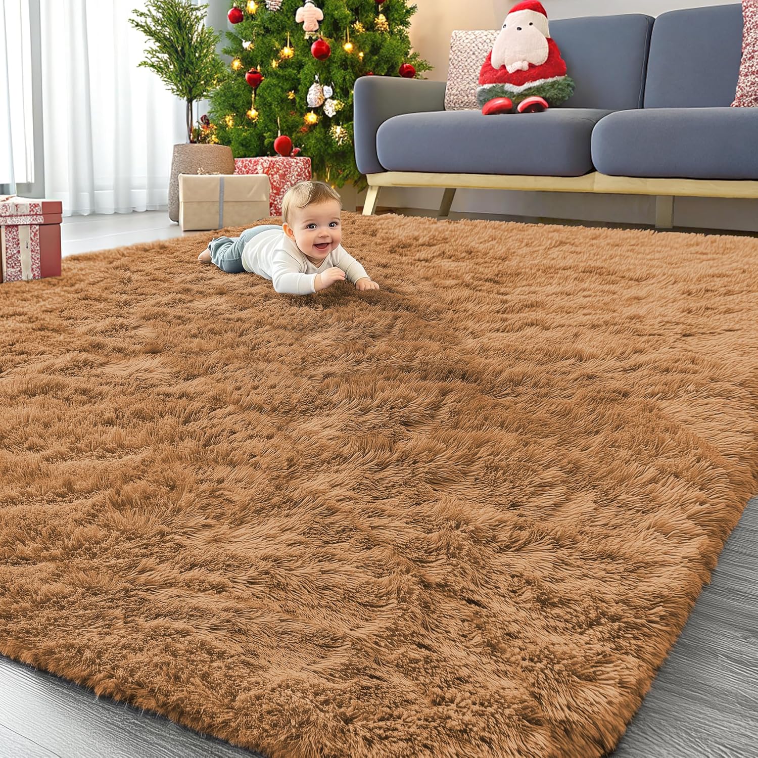 OLANLY Large Area Rug - Soft Fluffy Shaggy Carpet for Living Room & Bedroom | 9x12, Khaki